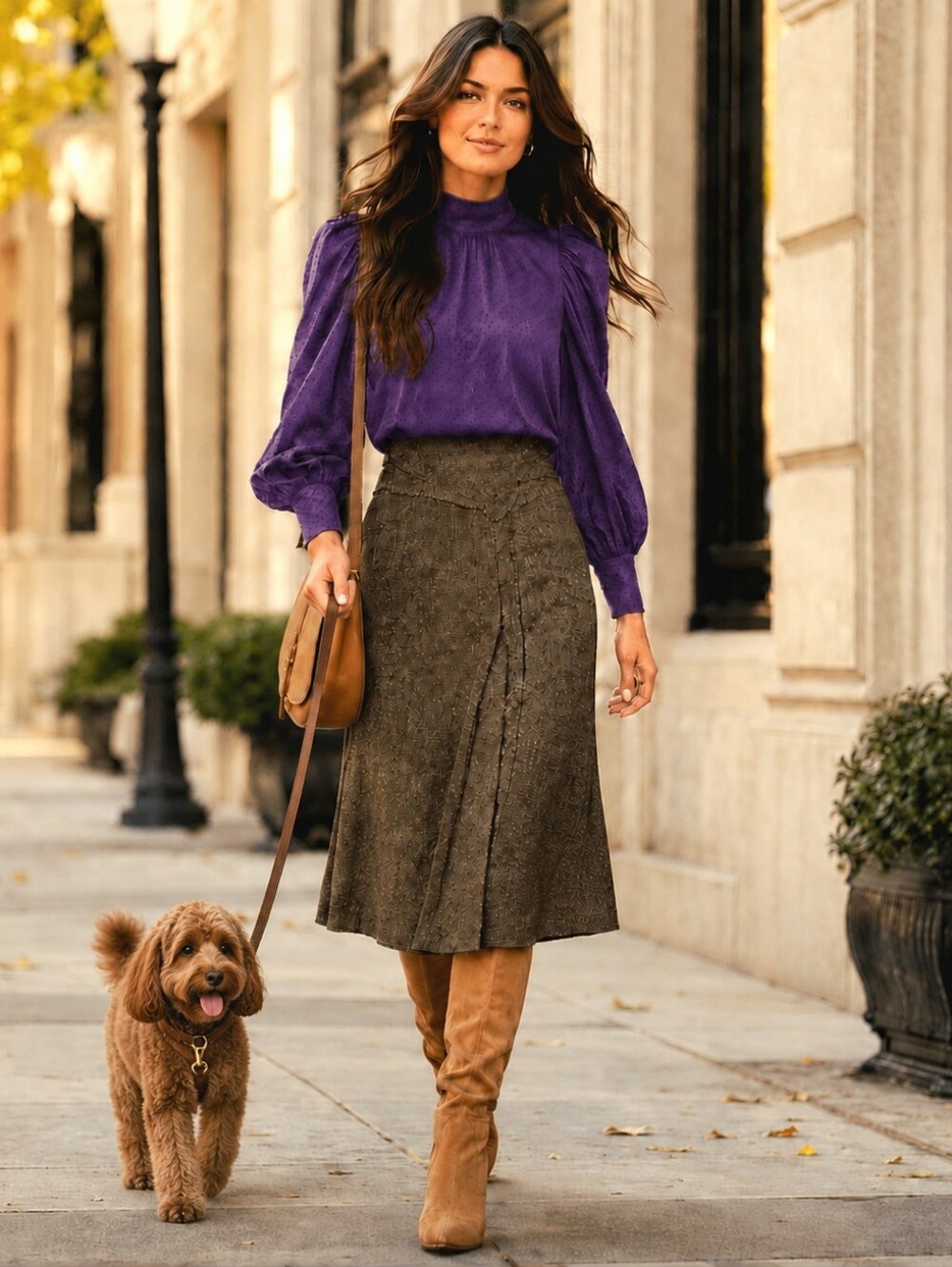 WITCHERY🐞ItalyTweed Neutral Brown Asymmetrical A-Line Midi Skirt Sz:10